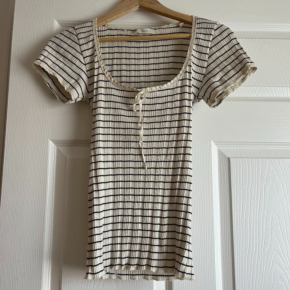Shop Doen BRIGITTE TEE -- NAVY SUFFOLK STRIPE - M